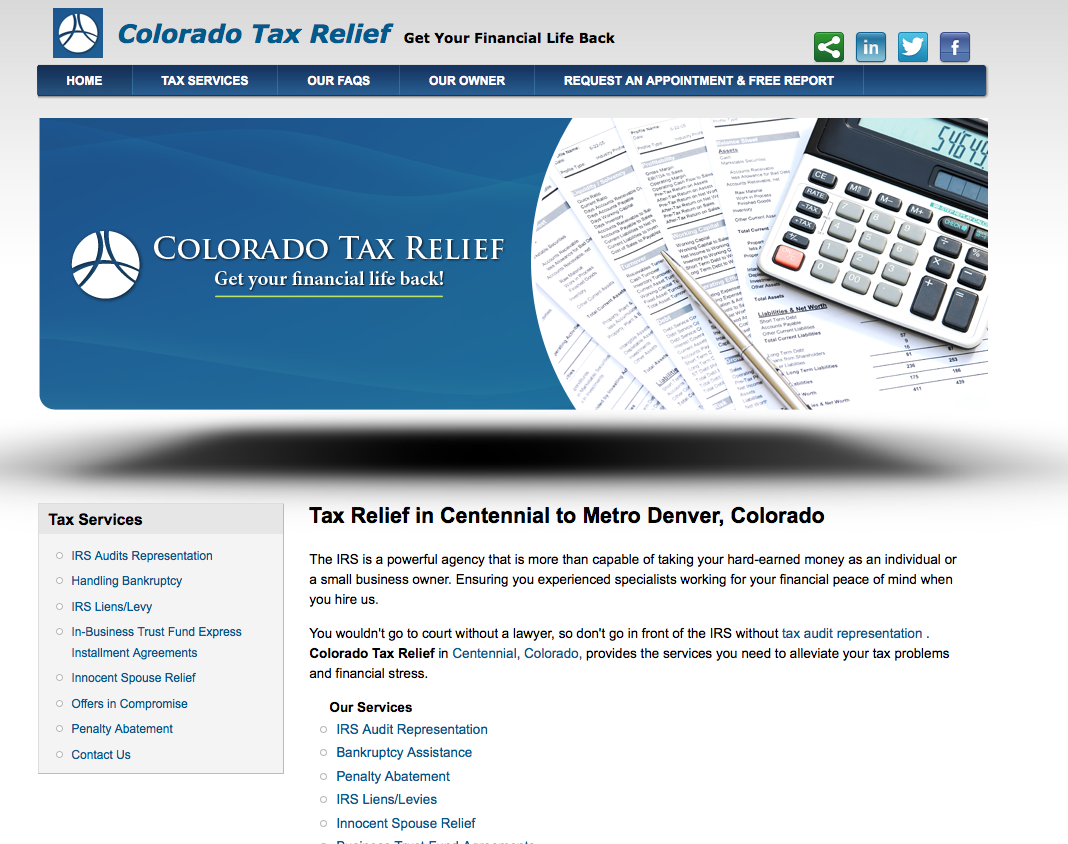 Colorado Tax Relief Front Page