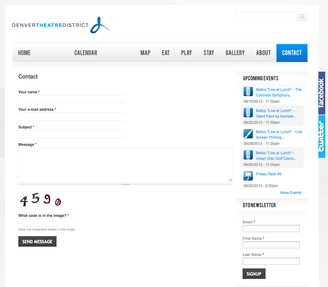 Contact Page with Newsletter Sign Up Form